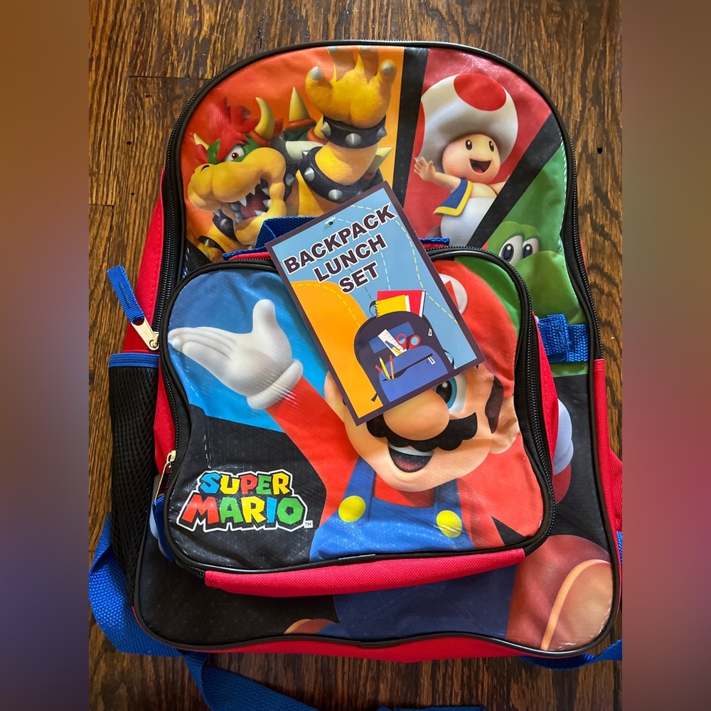 Bioworld Super Mario Kids Backpack and Lunch Set - Red, Blue, and Black